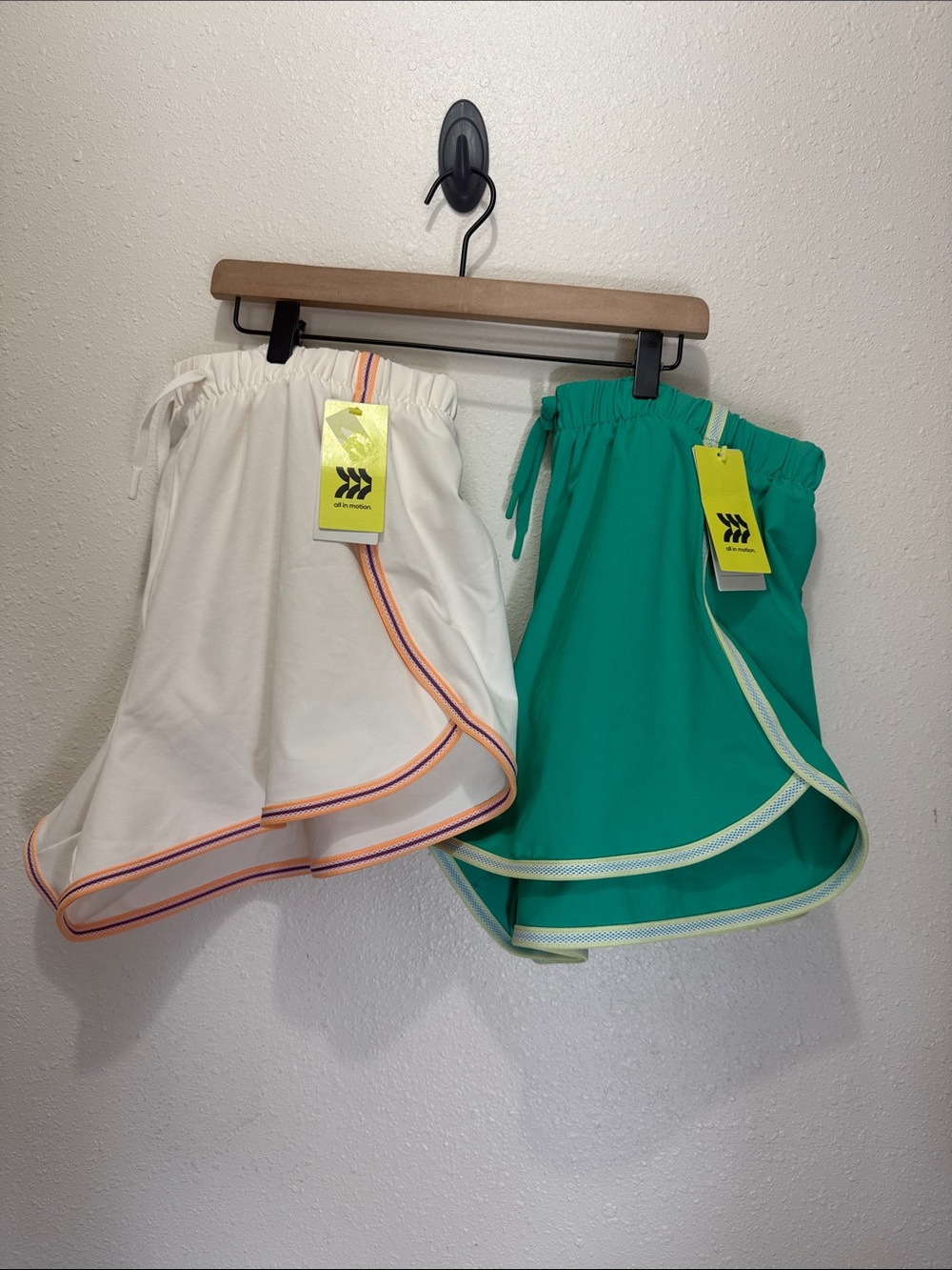 2 Pairs of all in motion Active Shorts - White & Green- Size L